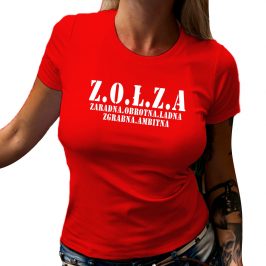 ZOŁZA koszulka czerwona damska T-shirt z modnym z nadrukiem z.o.ł.z.a