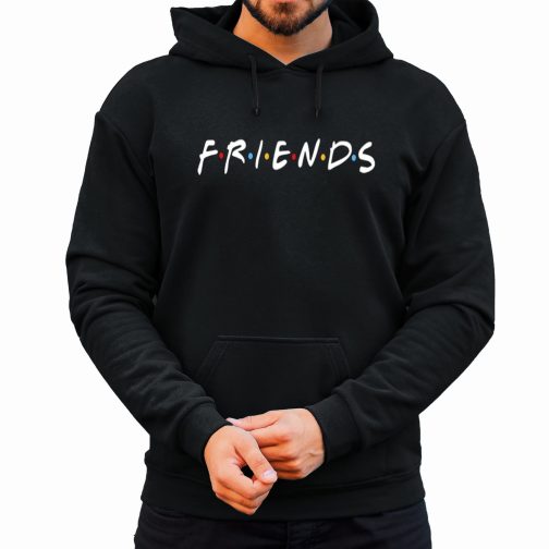 FRIENDS - Modna męska bluza z kapturem kangurka czarna