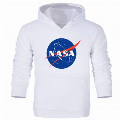 Bluza NASA męska z kapturem – biała kangurka