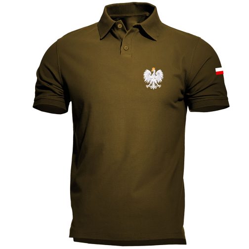 Koszulka polo patriotyczna - koszulka polo z orzełkiem polski i flagą zielona khaki