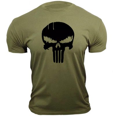 Koszulka Punisher – Koszulka z czaszką – khaki zielona