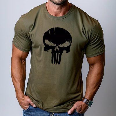 Koszulka Punisher – Koszulka z czaszką – khaki zielona