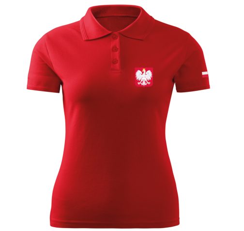 koszulka patriotyczna damska polo czerwona z godłem Polski czerwona