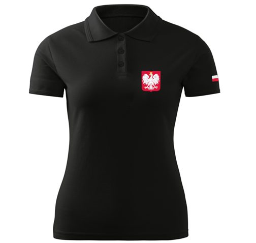 koszulka polo damska patriotyczna z godłem Polski czarna