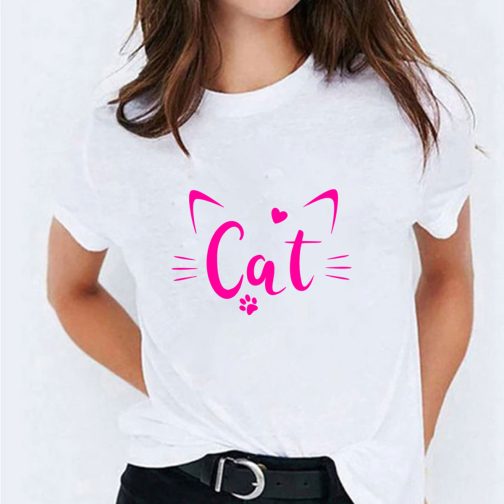 Koszulka z kotem damska z krótkim rękawem- Kot - Cat czarna