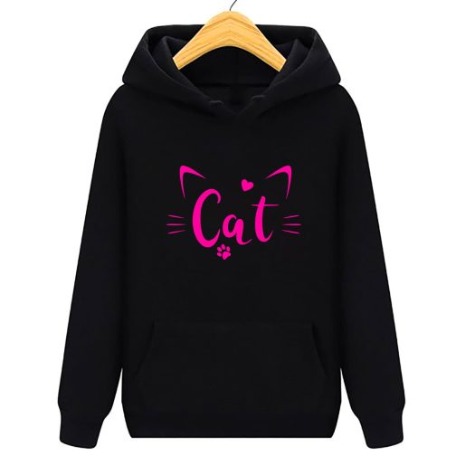 bluza z kotem damska kangurka czarna - Kot - Cat