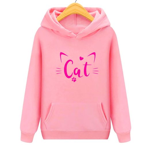 bluza z kotem damska kangurka różowa - Kot - Cat