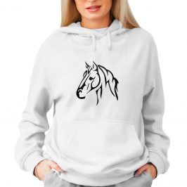 bluza z koniem damska kapturem kangurka biała