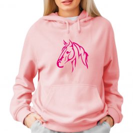 Bluza z koniem damska – z kapturem kangurka – Różowa