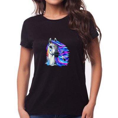 Koszulka z koniem damska – t-shirt z kolorowym koniem