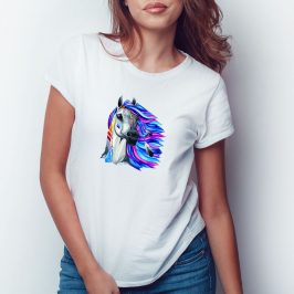 Koszulka z koniem damska – t-shirt z kolorowym koniem