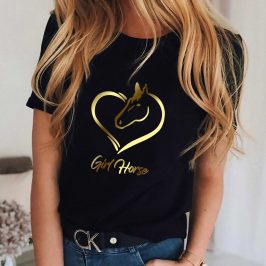 Koszulka z koniem damska – t-shirt ze złotym koniem