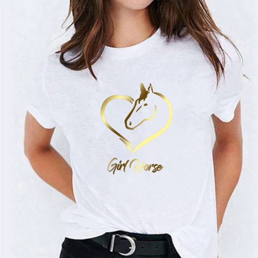 koszulka z koniem damska t-shirt złotym koniem biała