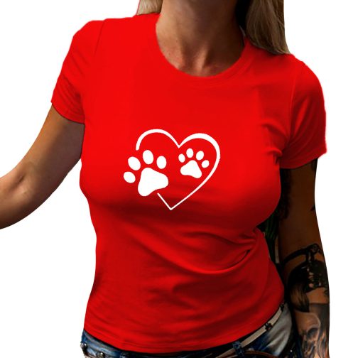koszulka z psem damska czerwona łapa serce