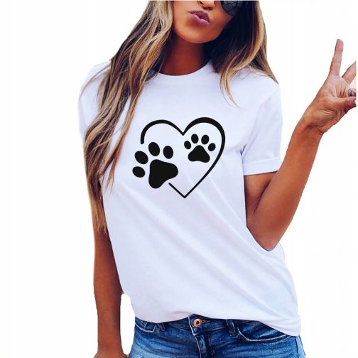 koszulka z psem damska biała łapa serce