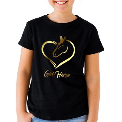 koszulka z koniem dla dziewczynki – t-shirt ze złotym koniem
