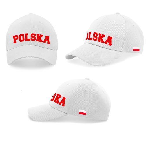 czapka kibica czapka patriotyczna z daszkiem napisem Polska biała