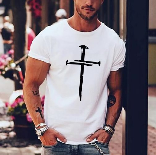 koszulka chrześcijańska męska - koszulka z krzyżem biała