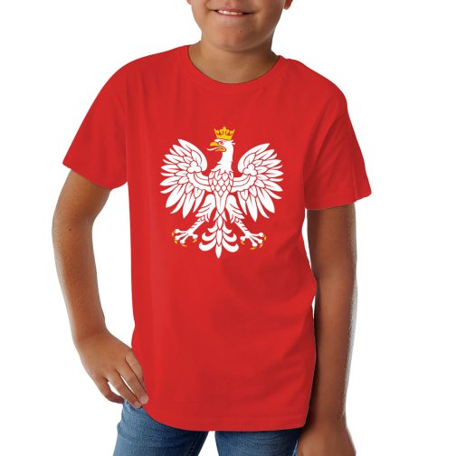 koszulka z orzełkiem dla dzieci chłopca dziewczynki czerwona