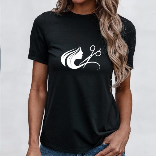 koszulka dla fryzjerki - nożyczki damska czarna