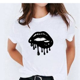 Koszulka z ustami damska – czarne usta