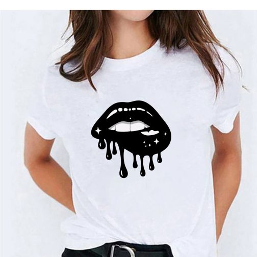 koszulka z ustami koszulka usta damska biała