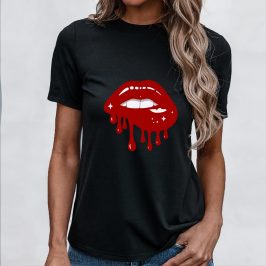 Koszulka z ustami damska – czarne usta
