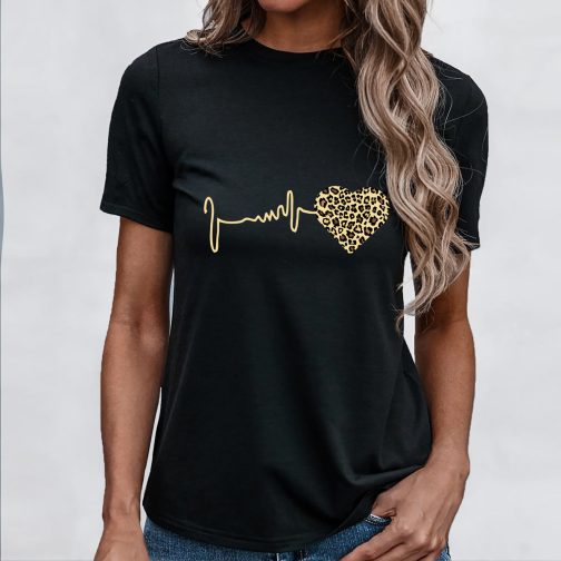 koszulka z sercem w panterkę czarna damska dla kobiet