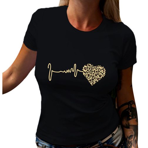 koszulka z sercem w panterkę czarna damska dla kobiet