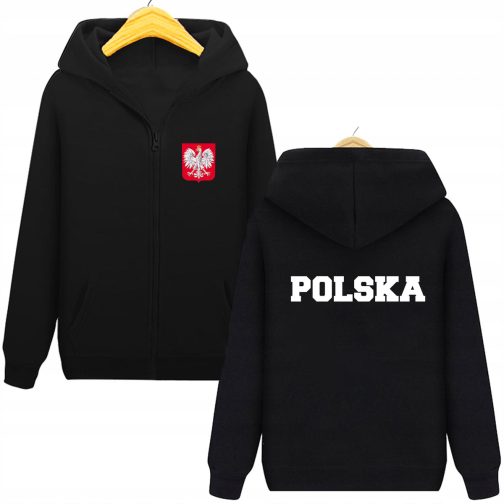 Bluza damska rozpinana z kapturem z napisem polska patriotyczna czarna