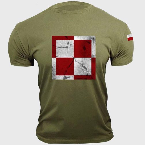 Koszulka lotnicza - koszulka patriotyczna Szachownica lotnicza męska t-shirt zielona