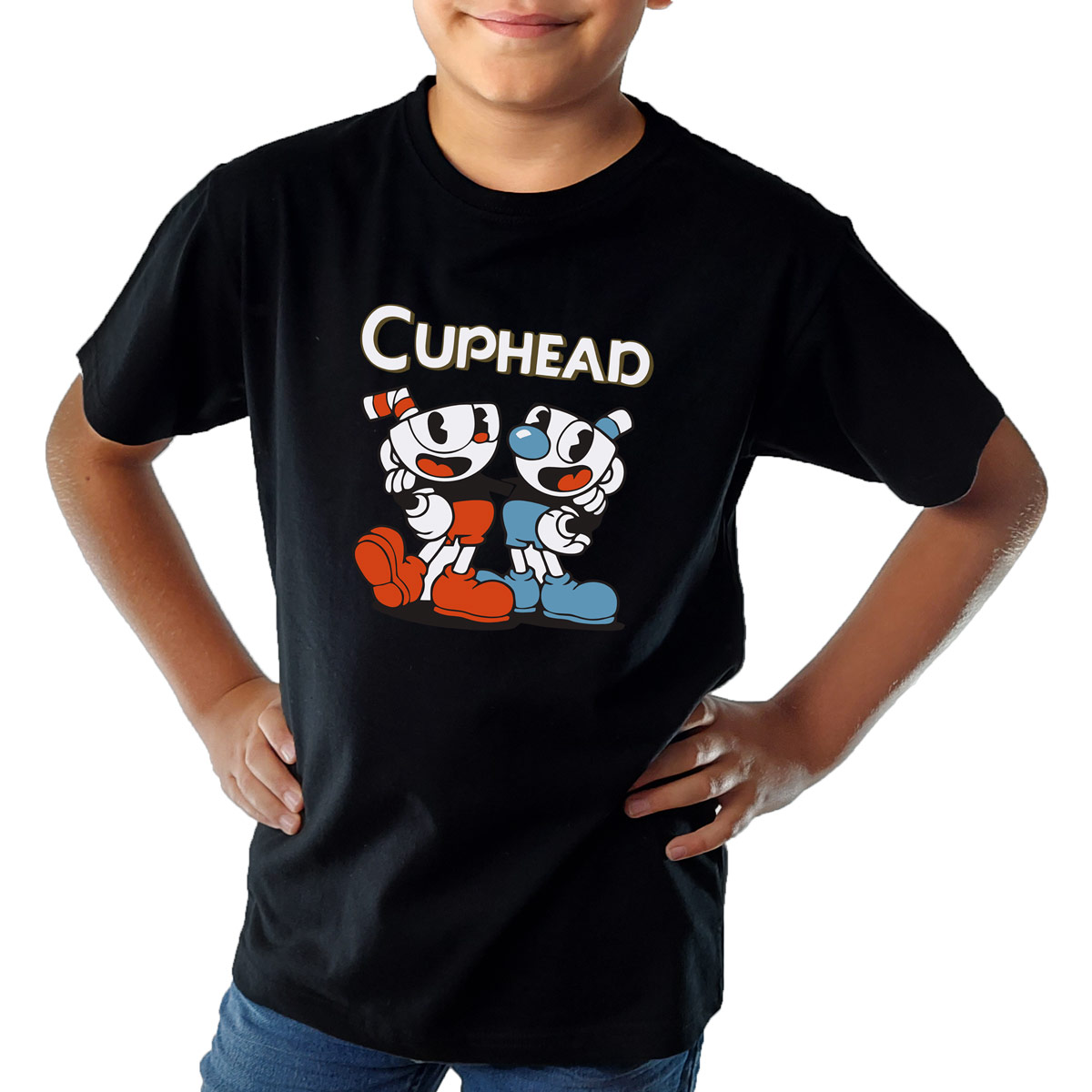 koszulka cuphead dla dzieci filuś i kubuś czarna
