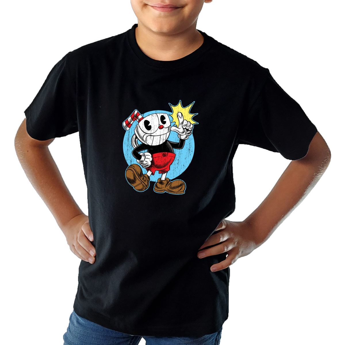 koszulka cuphead dla dzieci filuś i kubuś czarna