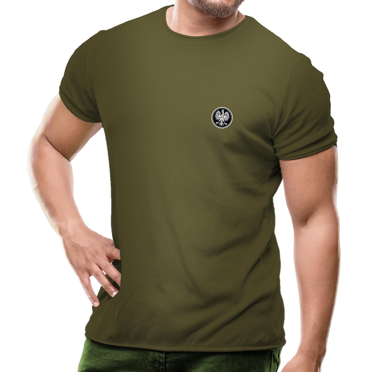 męska koszulka patriotyczna koszulka z orłem zielona khaki wojskowa