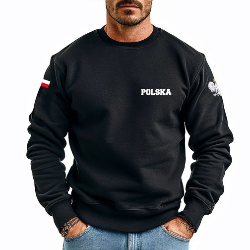 Bluza z napisem Polska Bluza z orzełkiem bluza z flagą Polski czarna męska klasyczna