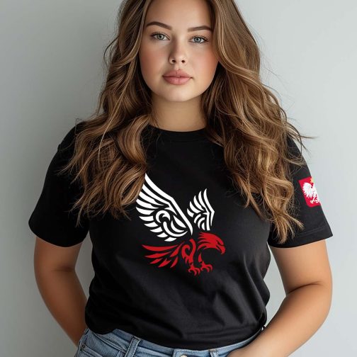 koszulka z orłem damska koszulka patriotyczna damska czarna z orłem dwukolorowym