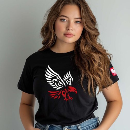 koszulka z orłem damska koszulka patriotyczna damska czarna z orłem dwukolorowym