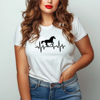 Koszulka z koniem damska – Biała – Bawełna 100%