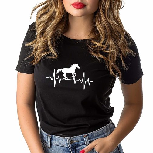Koszulka z koniem damska czarna koszulka z konikami t-shirt
