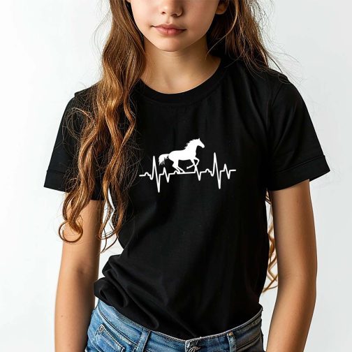 koszulka z koniem dla dziewczynki czarna t-shirt