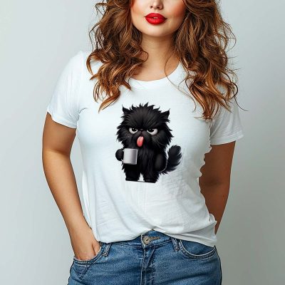 Koszulka damska z kotem i kawą