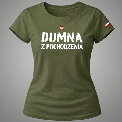 Koszulka Dumna z pochodzenia – damska – zielona khaki