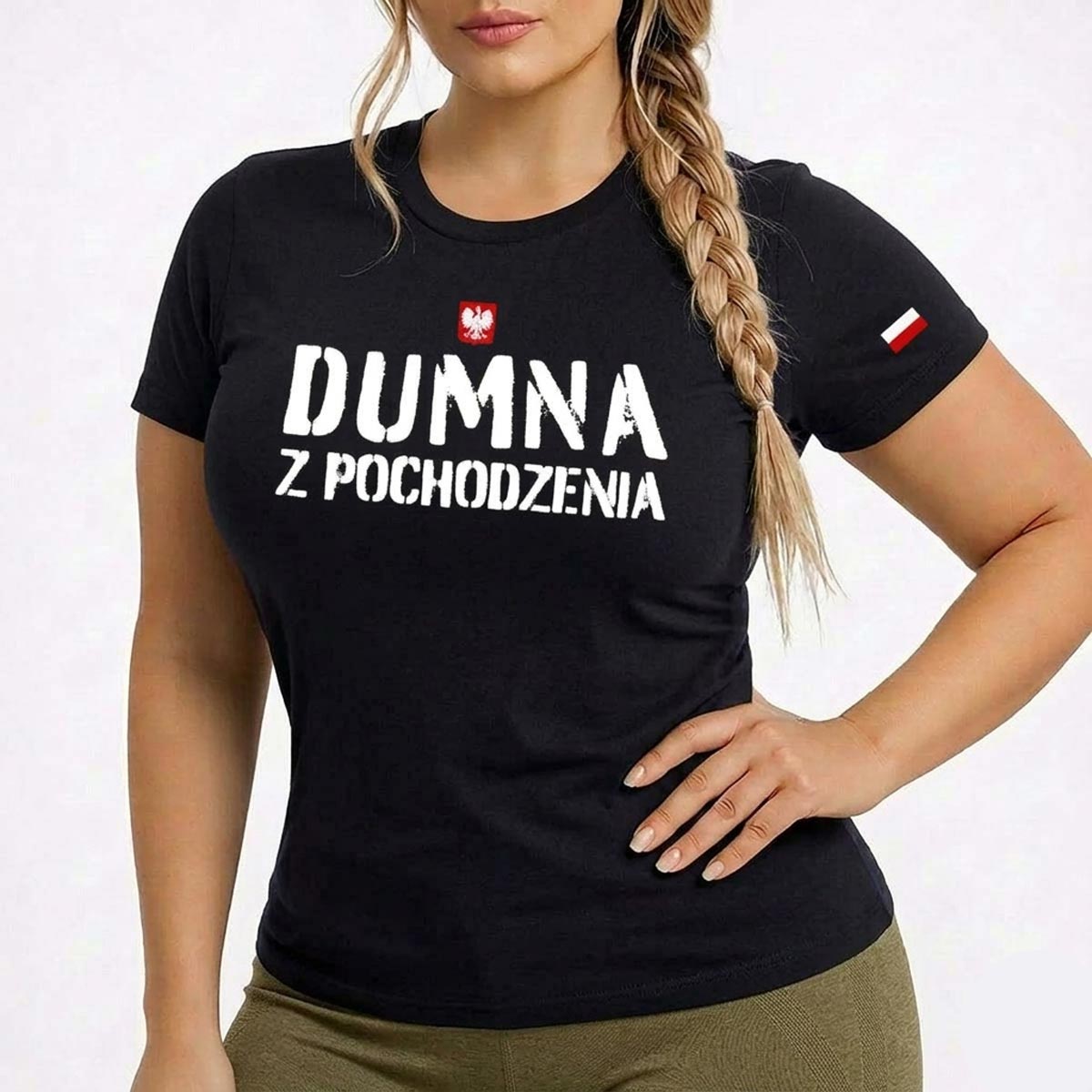 Koszulka Dumna z pochodzenia - damska - czarna 4 koszulka patriotyczna damska, koszulka polish alpha, koszulka dumna z pochodzenia, koszulka, koszulka wojskowa damska, koszulka patriotyczna damska czarna