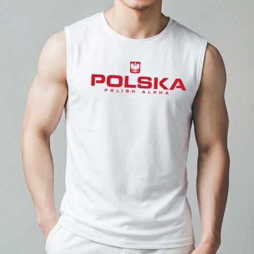Koszulka bez rękawów męska POLSKA - Polish Alpha - biała 1 koszulka bez rękawów męska biała z orzelkiem, koszulka bez rękawów polish alpha, koszulka patriotyczna męska, koszulka z napisem polska, koszulka tank top polish alpha