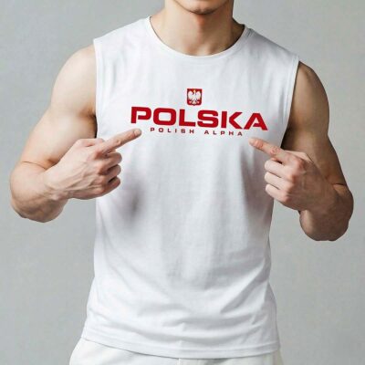 Koszulka bez rękawów męska POLSKA – Polish Alpha – biała