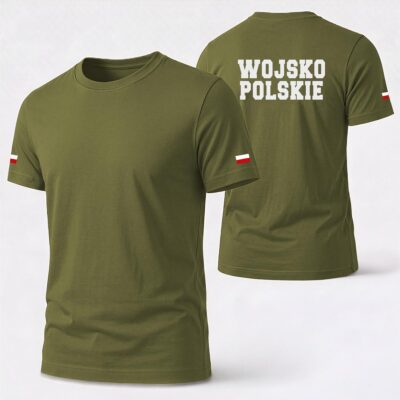 Męska koszulka Wojsko Polskie z flagami Polski – khaki