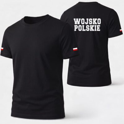 Męska koszulka Wojsko Polskie z flagami Polski – Czarna